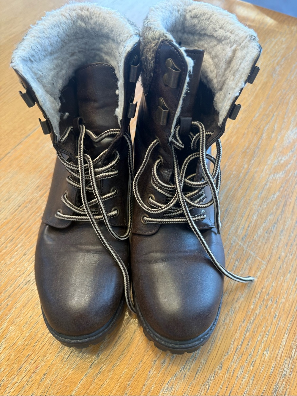 JustFab Dark Brown Lace-Up Faux-Fur Winter Boots